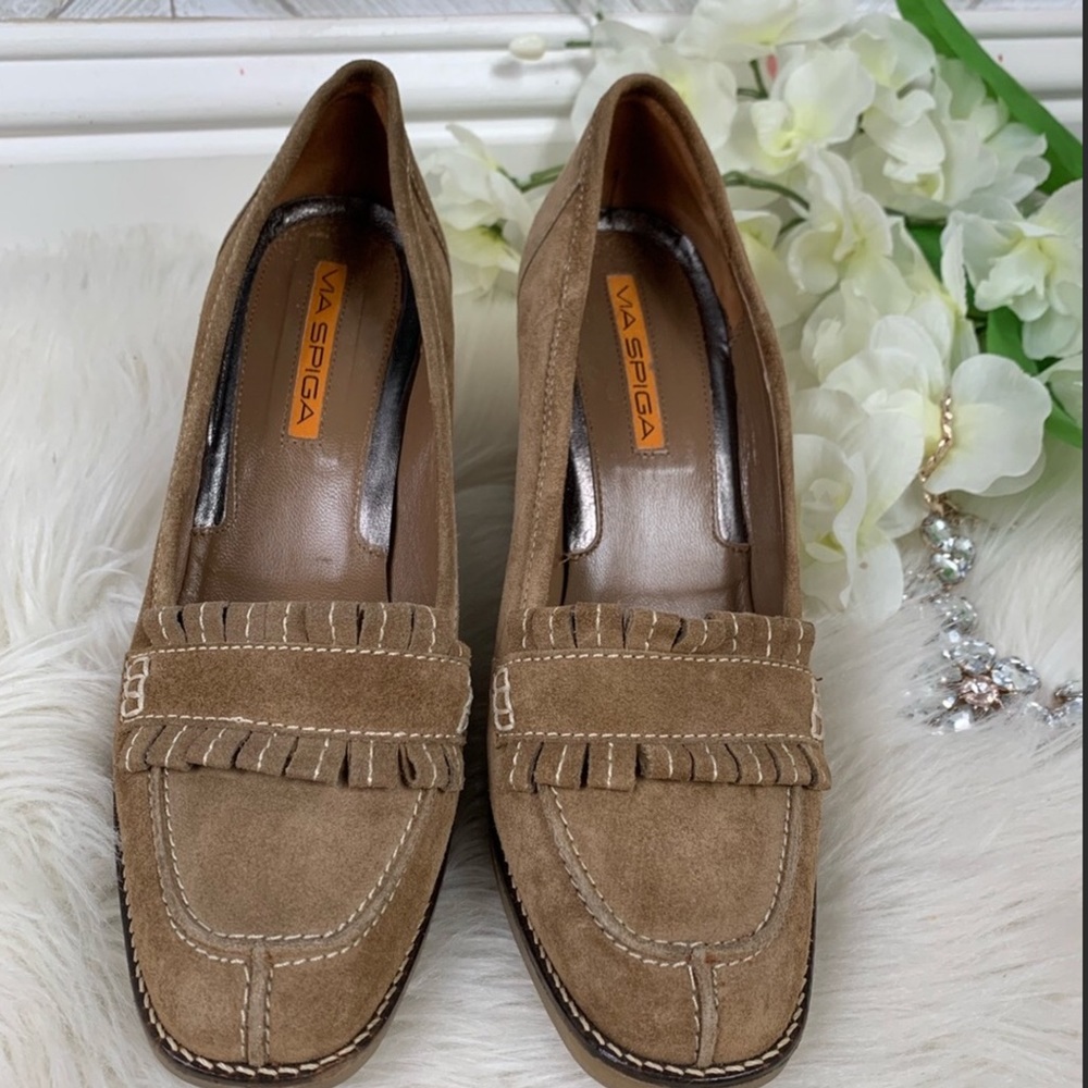 suede wedge loafers